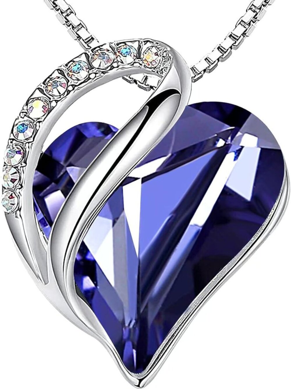 Infinity Love Birthstone Heart Pendant Necklace for Women - Adjustable Silver
